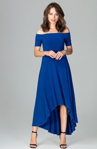 Niebieska sukienka LENITIF asymetryczna z krótkim rękawem hiszpanka