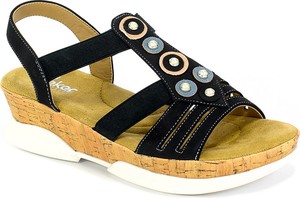 Granatowe sandały Rieker na koturnie w stylu casual