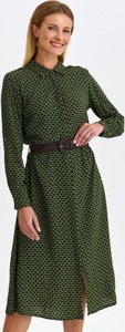 Zielona sukienka Top Secret z długim rękawem z tkaniny z kołnierzykiem