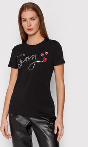 Czarny t-shirt DKNY w młodzieżowym stylu z krótkim rękawem z okrągłym dekoltem