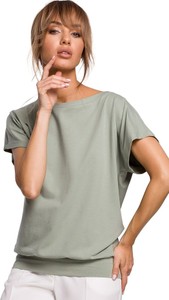 Zielona bluzka MOE z okrągłym dekoltem w stylu casual z krótkim rękawem