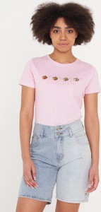 Różowy t-shirt Gate z krótkim rękawem z okrągłym dekoltem z bawełny