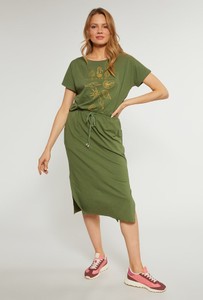 Zielona sukienka Monnari z okrągłym dekoltem z bawełny z krótkim rękawem