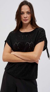Czarna bluzka Moodo.pl w młodzieżowym stylu z krótkim rękawem z okrągłym dekoltem