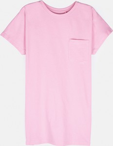 Różowy t-shirt Gate z krótkim rękawem z bawełny w stylu casual