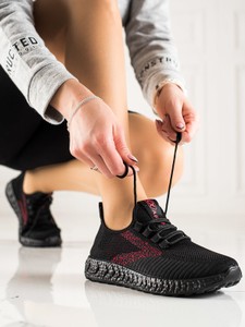 Czarne buty sportowe Czasnabuty z płaską podeszwą sznurowane w sportowym stylu