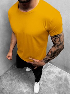 Żółty t-shirt ozonee.pl w stylu casual z bawełny z krótkim rękawem