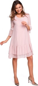 Różowa sukienka Stylove z długim rękawem z szyfonu mini