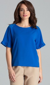 Niebieska bluzka LENITIF z krótkim rękawem w stylu casual z okrągłym dekoltem