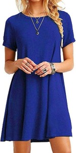 Niebieska sukienka Parine.pl z okrągłym dekoltem mini z bawełny