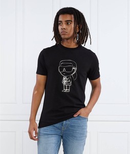 Czarny t-shirt Karl Lagerfeld w młodzieżowym stylu z nadrukiem z krótkim rękawem