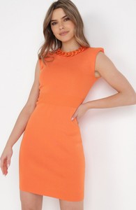 Pomarańczowa sukienka born2be mini z tkaniny dopasowana