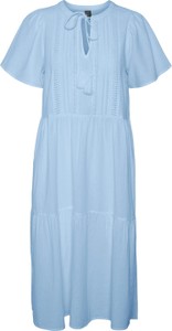 Niebieska sukienka Vero Moda z kołnierzykiem z krótkim rękawem w stylu casual
