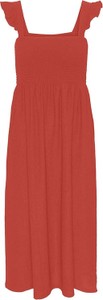 Czerwona sukienka Pieces rozkloszowana z dekoltem w kształcie litery v