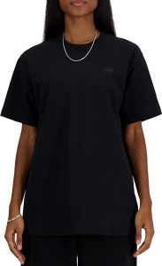 Czarny t-shirt New Balance z bawełny w sportowym stylu z krótkim rękawem