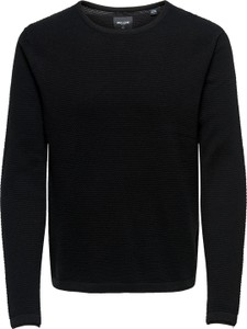 Czarny sweter Only & Sons z okrągłym dekoltem z bawełny w stylu casual