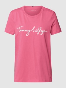 Różowy t-shirt Tommy Hilfiger z krótkim rękawem z bawełny