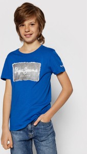 Niebieska koszulka dziecięca Pepe Jeans z krótkim rękawem dla chłopców z jeansu