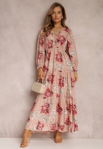 Różowa sukienka Renee z długim rękawem w stylu casual