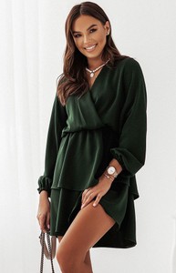 Zielona sukienka Ivon w stylu casual z dekoltem w kształcie litery v z długim rękawem