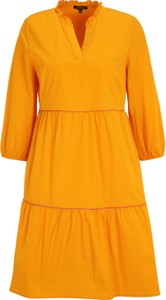 Żółta sukienka More & More z bawełny z długim rękawem w stylu casual