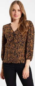 Brązowa bluzka Monnari z długim rękawem z dekoltem w kształcie litery v w stylu casual