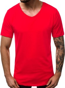 Czerwony t-shirt Ozonee w stylu casual z krótkim rękawem