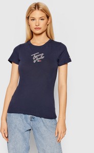 Granatowy t-shirt Tommy Jeans z okrągłym dekoltem w młodzieżowym stylu