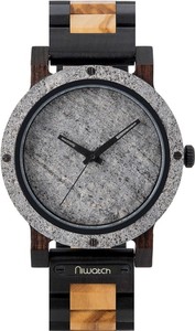 Zegarek drewniany Niwatch - kolekcja STONE grey - AFRICAN BLACKWOOD &amp; OLIVE