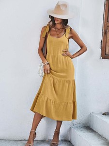 Żółta sukienka Tina w stylu casual midi