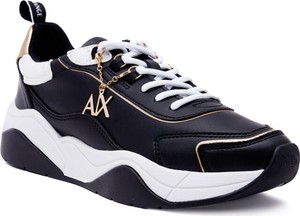 Czarne buty sportowe Armani Exchange ze skóry sznurowane na platformie