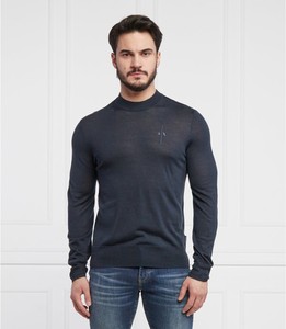Granatowy sweter Armani Exchange z wełny z okrągłym dekoltem