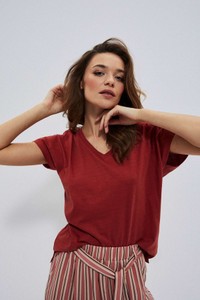 Czerwona bluzka Moodo.pl z bawełny z krótkim rękawem