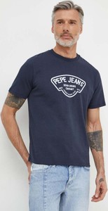 Granatowy t-shirt Pepe Jeans z krótkim rękawem z bawełny w młodzieżowym stylu