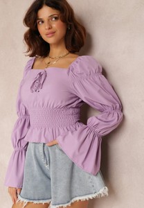 Fioletowa bluzka Renee z tkaniny z okrągłym dekoltem w stylu casual