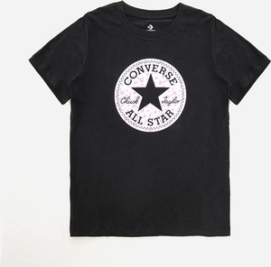 Czarny t-shirt Converse z okrągłym dekoltem z krótkim rękawem