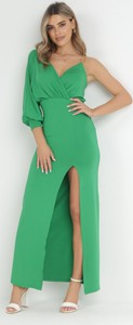 Zielona sukienka born2be z długim rękawem maxi