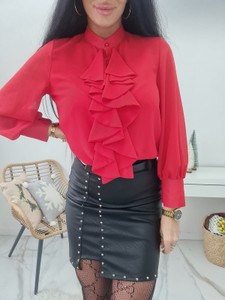 Czerwona bluzka Moda Italia z szyfonu