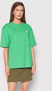 Zielony t-shirt Adidas z krótkim rękawem z okrągłym dekoltem w sportowym stylu