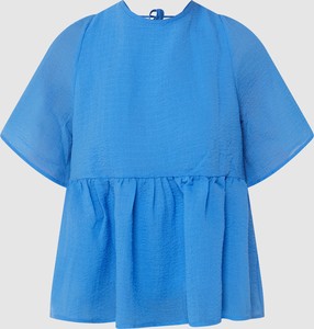 Niebieska bluzka ModstrÖm z okrągłym dekoltem z krótkim rękawem w stylu casual