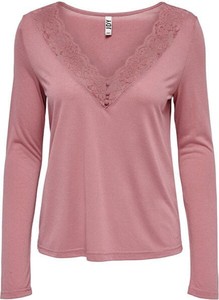Różowa bluzka JACQUELINE DE YONG z dekoltem w kształcie litery v w stylu casual
