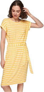 Żółta sukienka S.Oliver z krótkim rękawem mini z okrągłym dekoltem