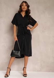Czarna sukienka Renee z krótkim rękawem w stylu casual midi