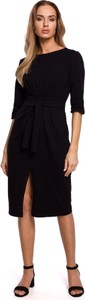 Czarna sukienka MOE z bawełny midi z długim rękawem