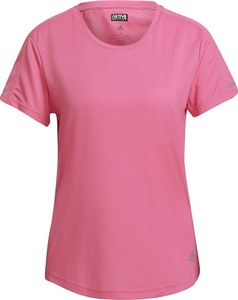 Różowy t-shirt Adidas z krótkim rękawem z okrągłym dekoltem w sportowym stylu