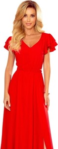 Czerwona sukienka NUMOCO dla puszystych z krótkim rękawem midi