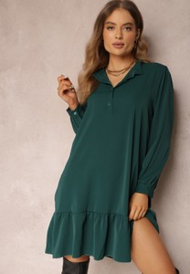 Zielona sukienka Renee z długim rękawem prosta w stylu casual