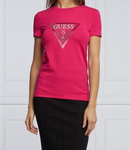 Różowy t-shirt Guess z krótkim rękawem