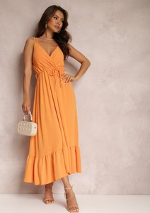 Pomarańczowa sukienka Renee maxi na ramiączkach kopertowa
