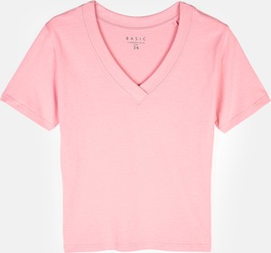 Różowy t-shirt Gate w stylu casual z bawełny